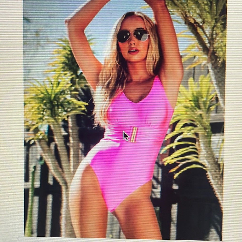 Neon pink buckle one piece swimsuit